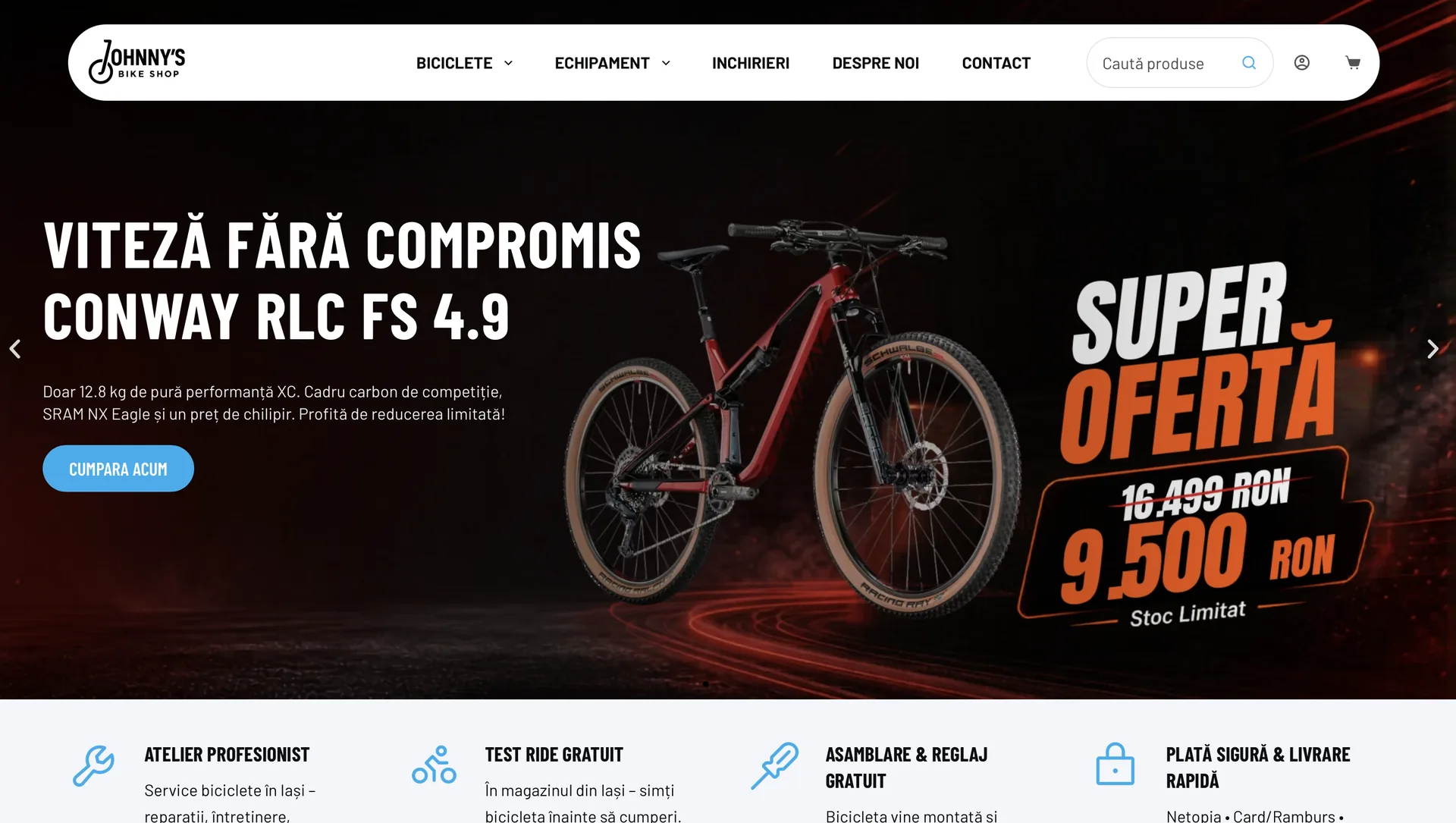 Johnny's Bike Shop website on desktop